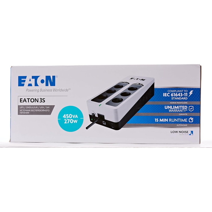 ДБЖ Eaton 3S Mini UPS 36 Вт 9/12/15/19 В постійного струму - ідеально підходить для захисту інтернет-маршрутизаторів (наприклад, FRITZ Box), IP-камери, домашні помічники та контролери розумного будинку - білий і чорний (450 ВА / DIN)