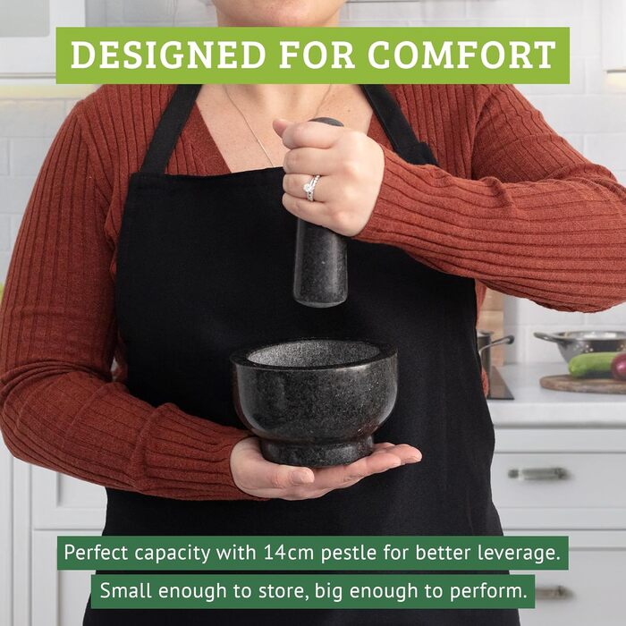 Гранітний ступка з толуштою Morzer – ступка та толуштка для спецій, 16 см, 500 мл