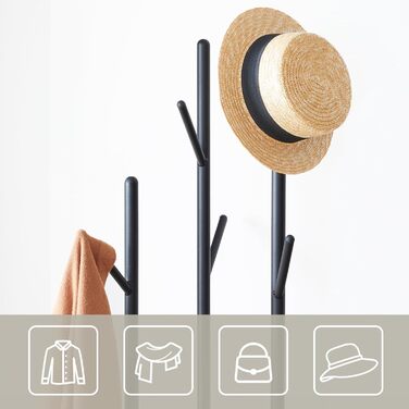 HOOBRO В'яжучий стійка для одягу, дерев'яна, з 8 гачками та 2 полицями, для вітальні, спальні, офісу, темно-коричневий/чорний