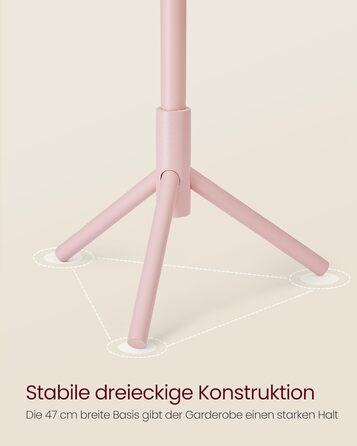 Стійка для одягу VASAGLE з масиву дерева, дерев'яна вішалка для одягу з 8 гачками, 3 регульовані висоти, для одягу, капелюхів, сумок, вітальні, спальні, офісу, RCR04GY (Пастельно-рожевий)