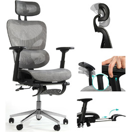 Офісне крісло Sesto Senso K80G Grey - ергономічне, з підніжкою, регульованою спинкою та підлокітниками