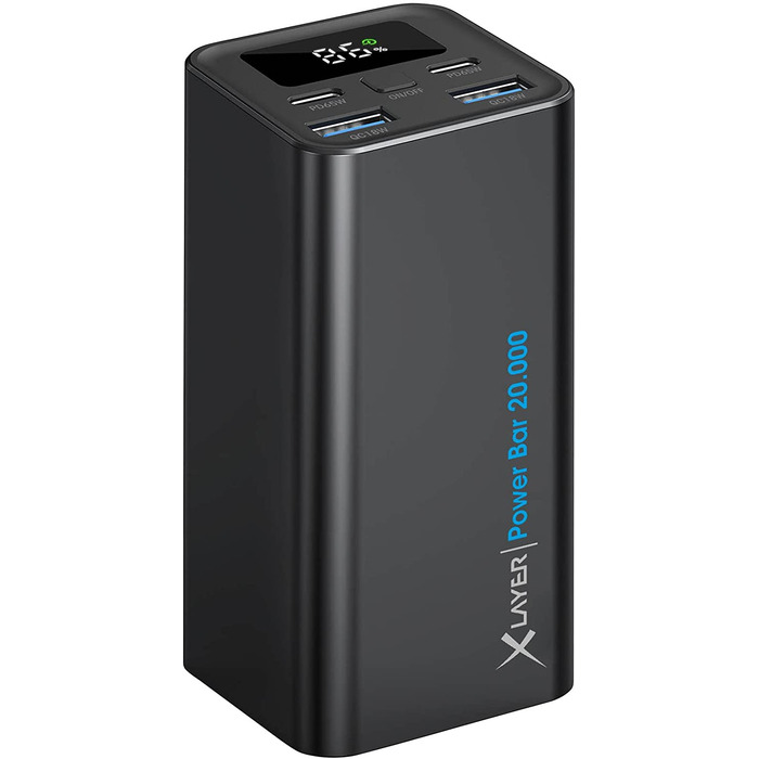 Power Bank XLayer Powerbar 65W 20000mAh з PD, USB-C, швидкою зарядкою та цифровим дисплеєм. Сумісний з MacBook Pro, iPad, iPhone, Surface Go, Steam Deck