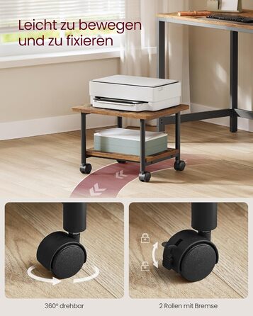 Столик для принтера VASAGLE на колесах, з полицею, для офісу та дому, індустріальний стиль, вінтажний колір, OPS002B01V1