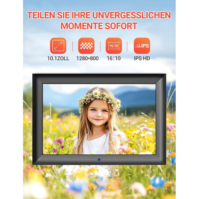 Цифровий фоторамка OBVHNUA 10.1 дюйма з IPS екраном (1280x800) та пультом, USB/SD (128GB), автоповорот, відтворення фото/музики/відео