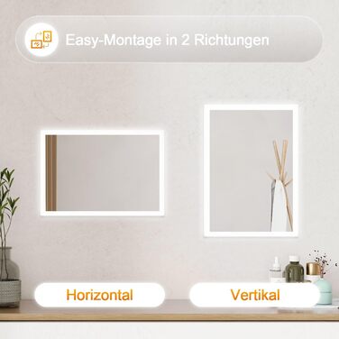 LED дзеркало для ванної кімнати Boromal 40x60 см з підсвічуванням та вимикачем, 6500K, холодний білий світ, Стиль Jb