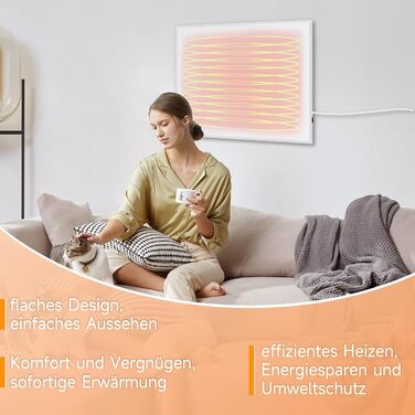 Інфрачервовий нагрівач для стін Mursche 450W з термостатом та Wi-Fi керуванням. Електричний інфранагрівач для дому, енергозберігаючий, з пультом дистанційного керування та можливістю настінного монтажу.