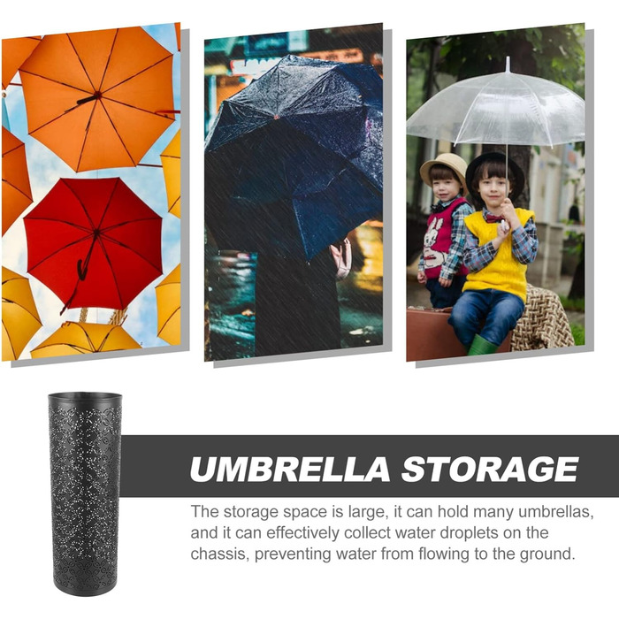 Металева підставка для парасольок, окремо стояча, кругла, тримач для парасольки, парасолька, відро, палиці, стійка, нижня ваза для бочки для дому, передпокій, ганок, офіс, чорний 42x15 см чорний