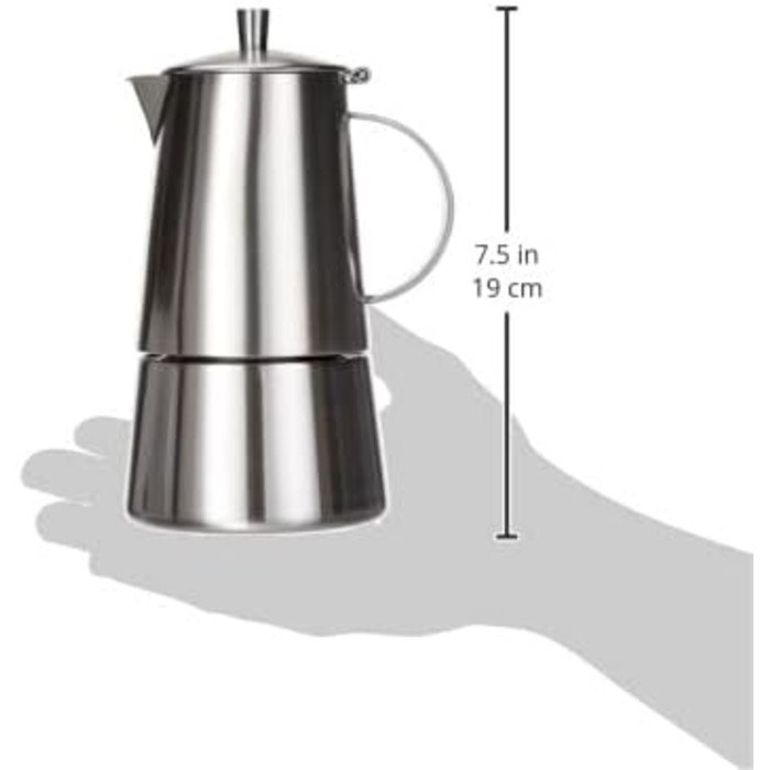Кавоварка Cilio MODENA, нержавіюча сталь, підходить для всіх типів плит, Ø 8.5 см, Можна мити в посудомийній машині, Каструля мокко, Кавоварка на 4 чашки, Кемпінгова кавоварка