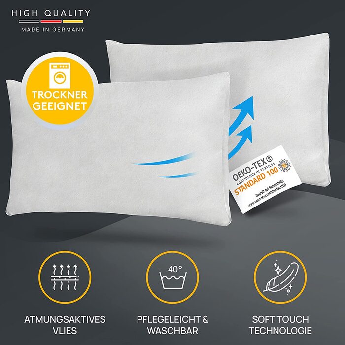Набір з 4-х подушок з наповнювачем 40x60 см - внутрішня подушка для алергіків, яку можна прати при 40C - поліефірна подушка-вкладиш (60 символів)