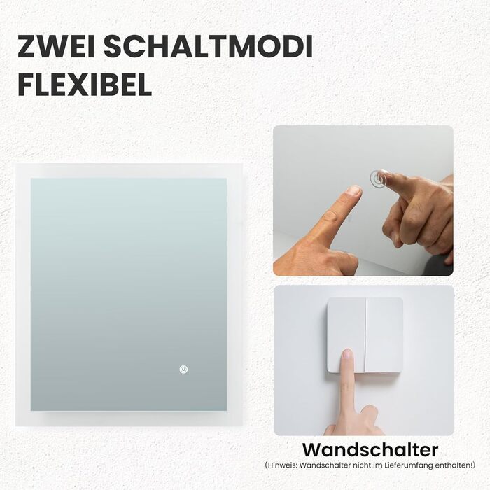 LED дзеркало для ванної кімнати з підсвічуванням | Вологостійке (IP54) | Сенсорне керування | 60x50 см | Вертикальна/Горизонтальна установка