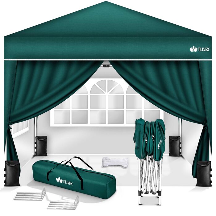 Павільйон Tillvex водовідштовхувальний з набором з 4 мішків з піском | Pop-Up павільйон, стабільний та регульований по висоті | Садовий намет з UV захистом 50+ | Намет для вечірок з сумкою для саду (антрацит) (3x3м з 4 боковими частинами, 3 x 3 м – зелени