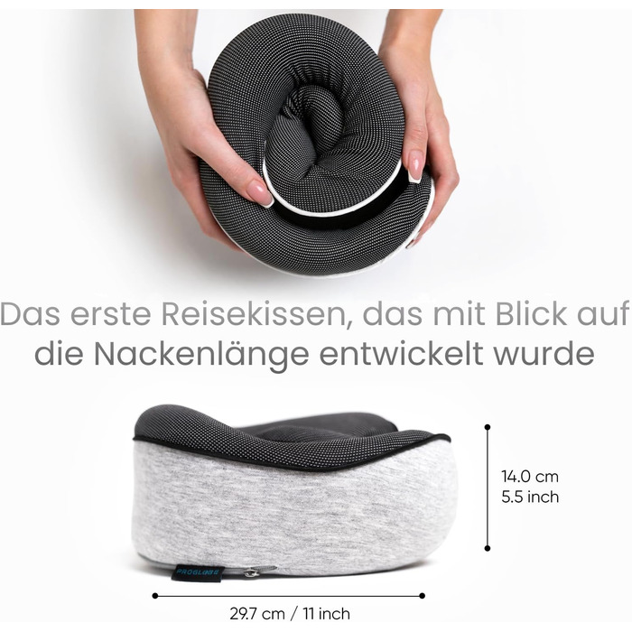 Подушка для подорожей Proglobe з Memory Foam, ортопедична, сіра. З маскою для сну та чохлом.