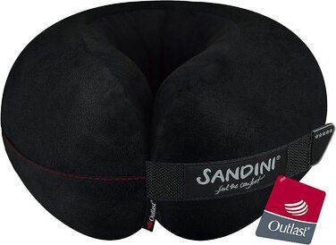 Звичайний розмір SANDINI TravelFix - подушка преміум-класу з мікрофібри європейського виробництва / подушка для шиї з ергономічною функцією підтримки-безкоштовна сумка для перенесення з затискачем для кріплення (Outlast/ мікрофібра чорного кольору)