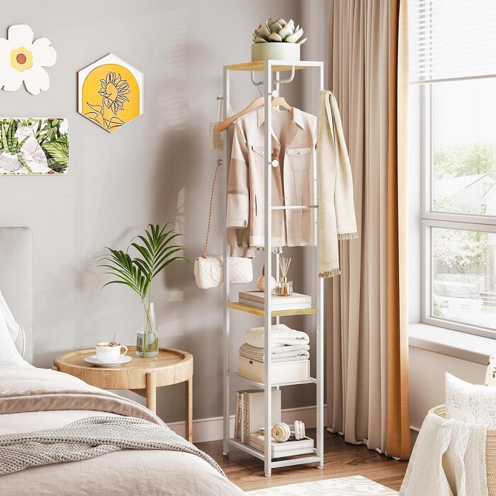 HOOBRO Лежак для одягу з полицями для взуття, білий та дерев'яний, EWN04YM01