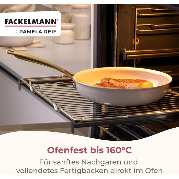 Набір сковорідок FACKELMANN x Pamela Reif, 3 шт. (діаметр 20-24-28 см) – з переробленого алюмінію, пастельно-бежевий, керамічне покриття без PFAS, стійке до 160 °C, для всіх типів плит