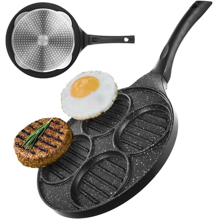 Піддон для очей Ø 27 см Сковорода для смажених яєць на 4 яйця Сковорода для млинців на газу для індукції, з антипригарним покриттям (сковорода для бургерів)