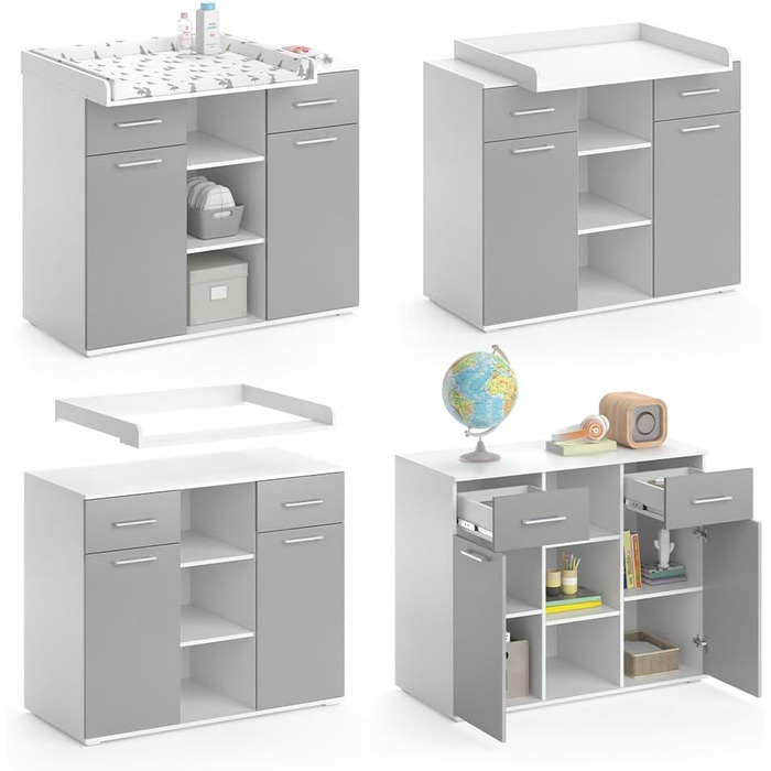 Комод-гойдалка Vicco Leonie з люлькою, білий, 113 x 100 см (сірий)