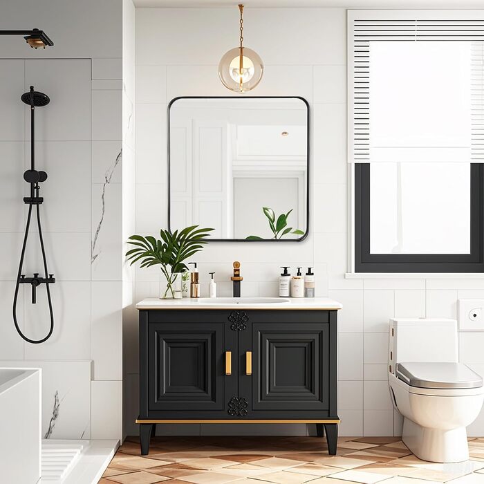 Дзеркало для ванної кімнати Fabuday, 61 x 76,2 см, без рами, для ванної, спальні, у стилі кантрі (Чорний)