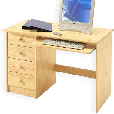 Дитячий стіл IDIMEX Письмовий стіл для учнів MALTE з висувною шухлядою для клавіатури та 4 висувними ящиками, натуральний лакований масив сосни