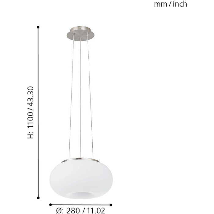 Підвісний світильник EGLO Optica, 2 конфорки, матовий нікель, опалове скло біле, E27, Ø 28 см