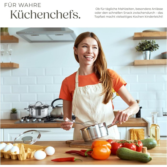 Набір каструль tectake® 9 предметів з нержавіючої сталі, посуд для плити (індукційна, газова, електрична), кухонний набір для дому та кемпінгу