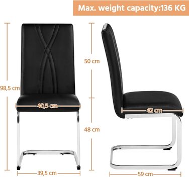 Набір кухонних стільців Yaheetech, поворотний стілець, металева основа, обідній стілець, м'який стілець (4, чорний)
