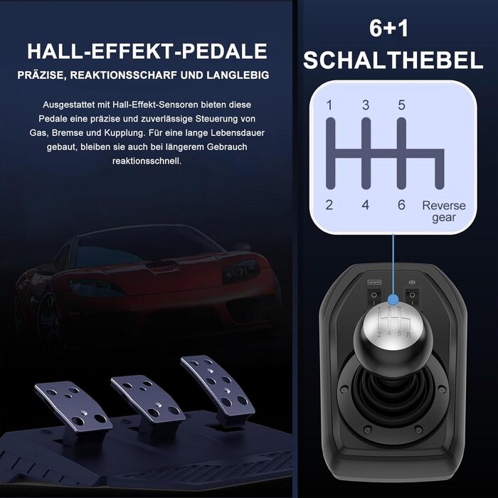 Ігровий кермо PXN V9 з педалями та перемикачем для ПК, Xbox, PS4/PS3 - 270/900°, вібрація, налаштування