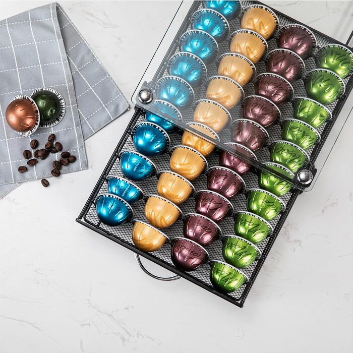 Організатор для капсул Vertuo: підставка для Nespresso з підсвічуванням, для шафи, Vertuoline, 40 капсул (з ручкою)