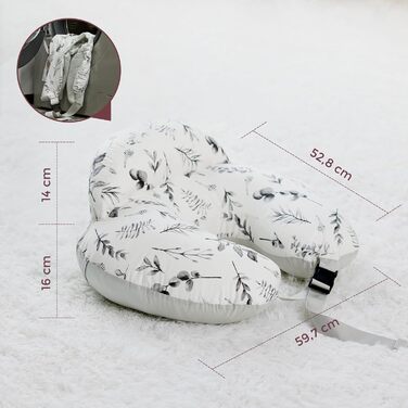 Подушка для годування Momcozy Stillkissen з безпечним бордюром – ергономічна подушка для годування та позиціонування з регульованим ремінцем та знімним бавовняним чохлом, Meteoritenschauer (Світло-сірий)