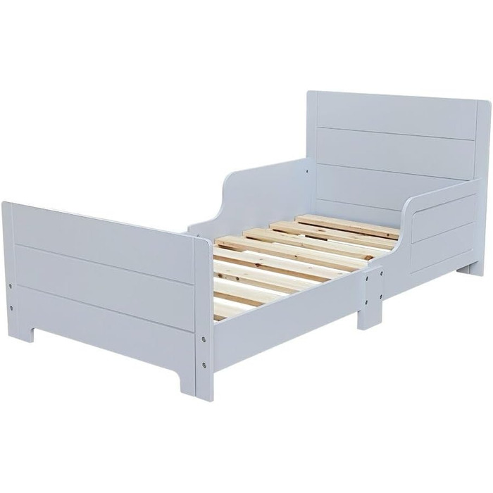 Дерев'яне дитяче ліжко URBNLIVING з бічною захисною перекладиною, сірий колір, для дівчаток та хлопчиків, ідеально для дитячої кімнати