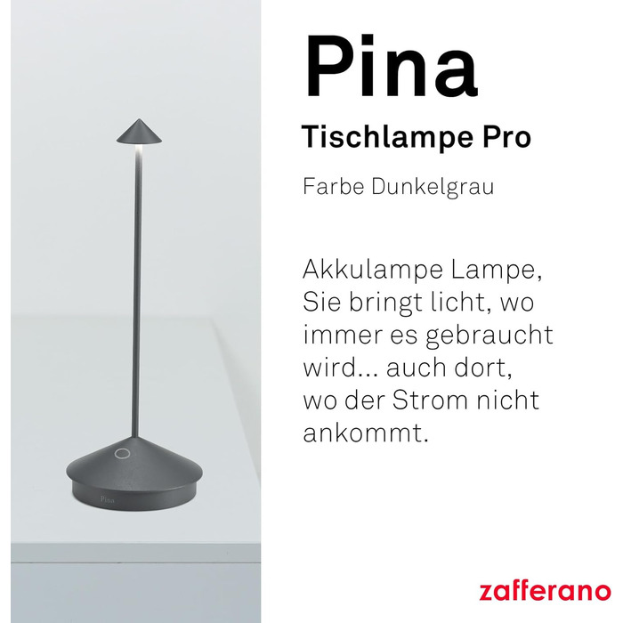 Zafferano Pina - бездротова LED-лампа для дому та саду, сенсорне керування, диммування, 29 см, темно-сірий
