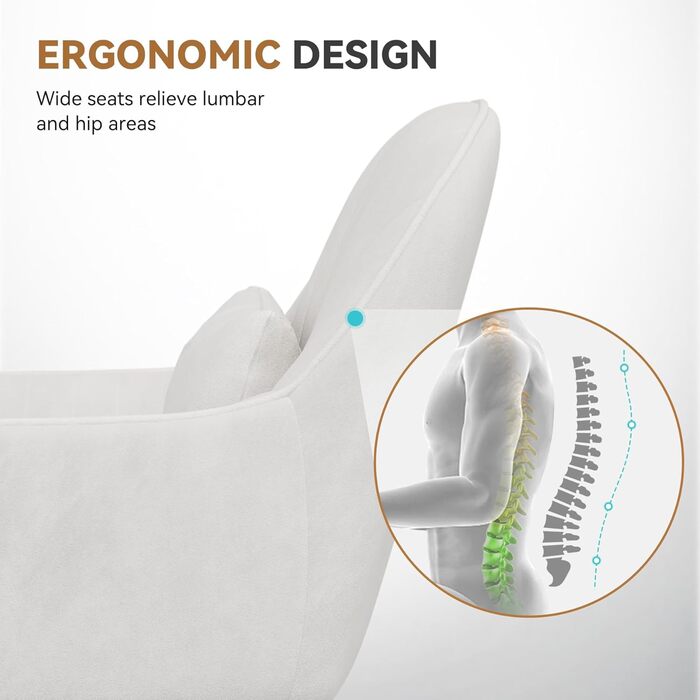 Крісло Aivermeil для дому та офісу, з м'якою оббивкою з велюру, з підголовником, поворотне, регульоване по висоті, ергономічне, для робочого кабінету, спальні, до 120 кг, біле