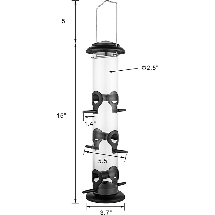 Годівниця для птахів iBorn, металева годівниця для диких птахів, годівниця для птахів, підвісна годівниця для диких птахів, 14 дюймів у поперечнику (6 портів, чорний)