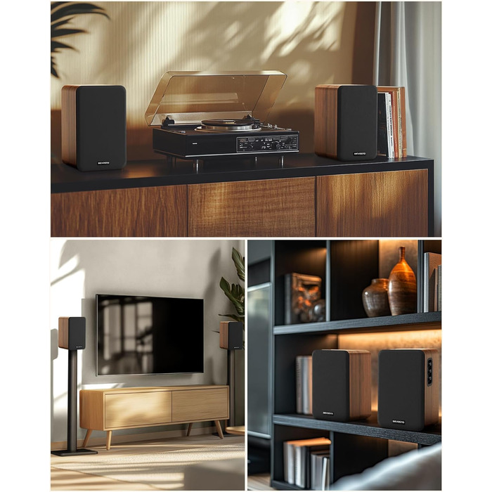 Активні полочні колонки 36W RMS, бездротові Bluetooth 5.4 динаміки для ПК з 5-дюймовим вуфером, USB-цифровим аудіо, регулюванням басів та високих частот, студійні монітори з RCA для вінілового програвача та ТВ, дерево