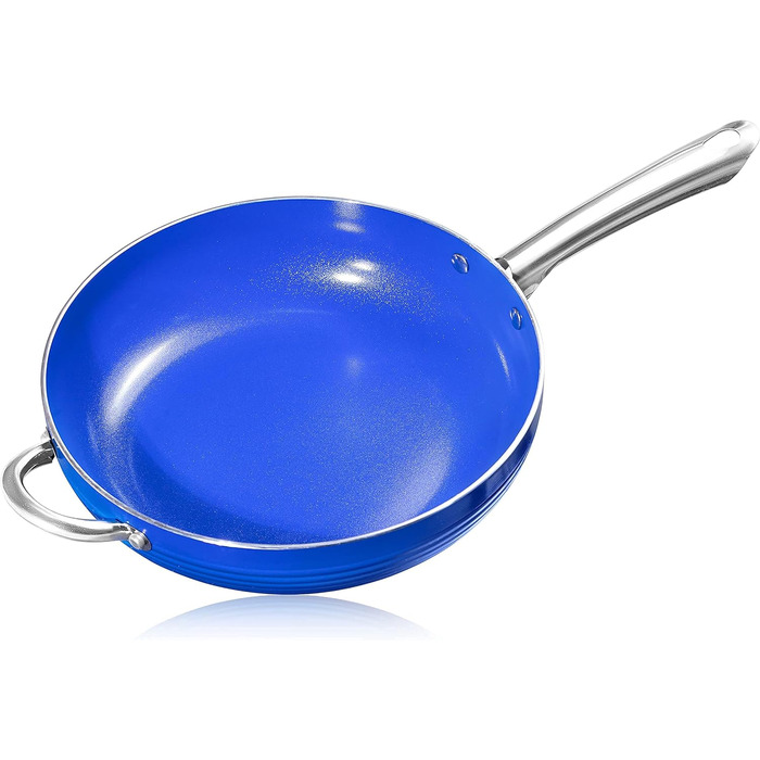 Сковорода INTIGNIS 28 см індукційна зі скляною кришкою, високим обідком, антипригарним покриттям без керамічного армування, жаростійкою скляною кришкою (28 см, Royal Blue)