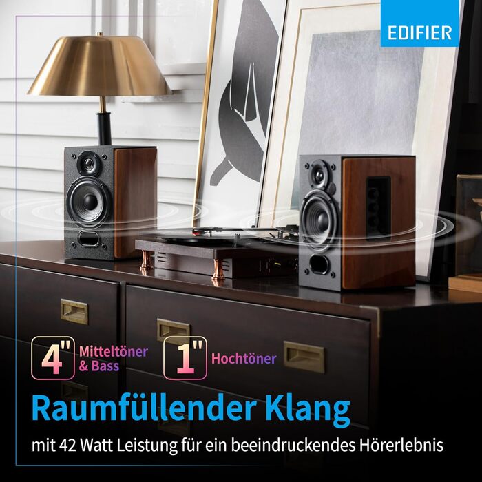 Edifier R1280T: Активні референсні колонки 2.0 - 42W RMS, Коричневий, Без Bluetooth, Для ПК та Студії