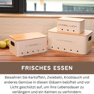 Короб для зберігання картоплі, цибулі та часнику - набір 3 шт. - Короб для овочів з вентиляційними отворами - Матовий чорний (Прямокутний)