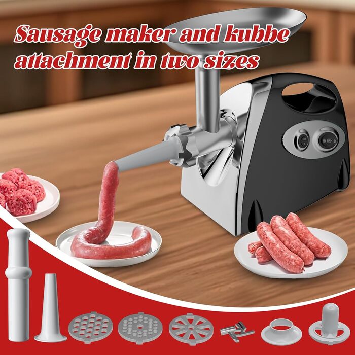 Електрична м'ясоподрібнювач Fleischwolf 2800W, 3 диски, з насадкою для ковбас, чорний