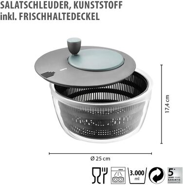 Салатниця GEFU з відром та кришкою для зберігання, 3л, чорно-сіра