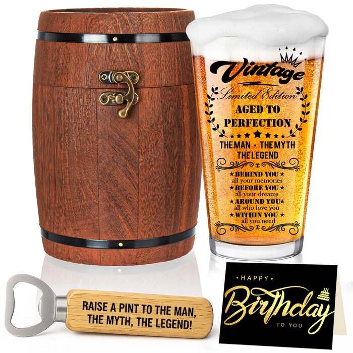 Персоналізований пивний келих з гравіюванням для чоловіка на 60 років, 1966 рік народження, в дерев'яній подарунковій коробці 470 мл + відкривачка + листівка. Ідея подарунка на День народження, День Святого Валентина