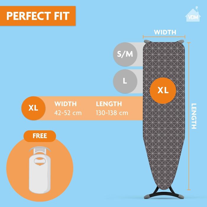 Чохол для прасувальної дошки Classic Geo Square XL: двошаровий, з шаром пінополіуретану 3 мм, розмір XL (42-52x130-138 см)