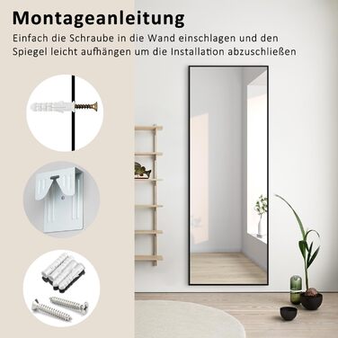 Дзеркало настінне Spiegel Schwarz 40x160 см з чорною рамою. Повнорозмірне дзеркало для спальні, вітальні або ванної кімнати. Прямокутне дзеркало з алюмінієвою рамою 40L x 160B cm