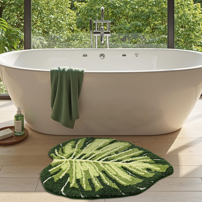 Килимок для ванної кімнати DEXI Ovale - антиковзаючий, з малюнком, 80x120 см, Monstera