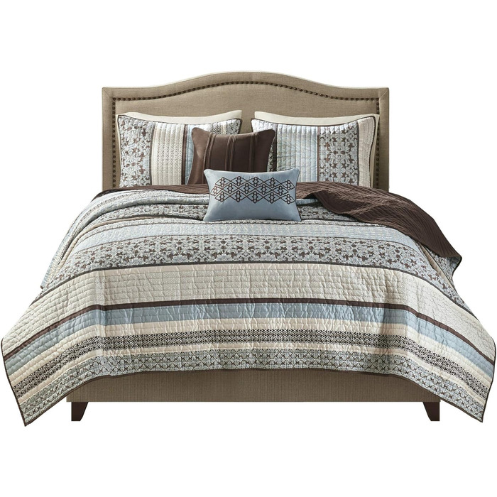 Комплект постільної білизни Madison Park Quilt Luxe Jacquard, оверсайз King, Прінстон, червоний/синій, 5 предметів