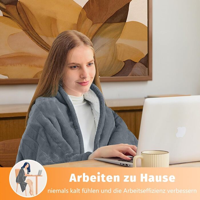 Електрична ковдра BOMOVA з автовимкненням, 130x180 см, сіра. Тепла, пухнаста ковдра для дому, подарунок на Різдво. 10 температурних режимів, таймер 5 годин.