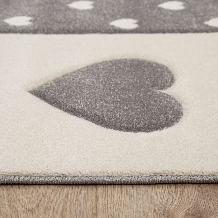 Дитячий килим килим Дитяча кімната пастельний 3D ефект точки серця зірки сірий, Розмір (160x230 см, фіолетовий)