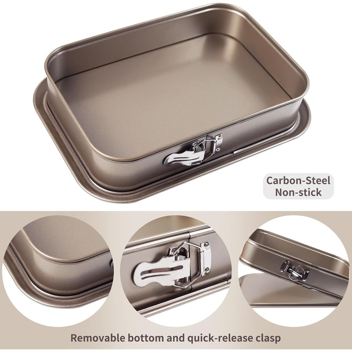 Форма для випічки Notcilgias прямокутна, роз'ємна, для чізкейку, тирамісу, антипригарне покриття, нержавіюча сталь (золото)