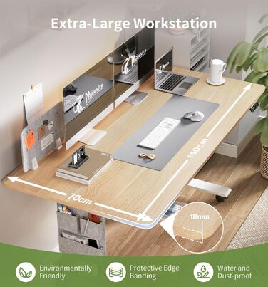Регульований стіл MAIDeSITe SN1 140x70 см (Дуб + Білий) з електроприводом, пам'яттю та роликами