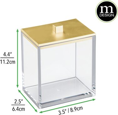 Контейнер для ватних тампонів MDesign 2 шт 11,2х8,9х6,4 см прозоро-золотистий