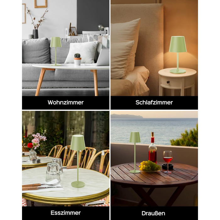 LED-лампа настільна Jackyled бездротова, перезаряджувана, 5000mAh, 3 рівня висоти, 3 температури кольору, регульована яскравість (зелена, 1 шт.)